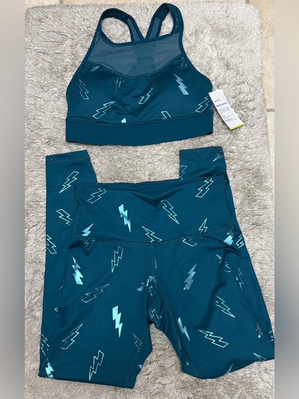 Teal Lightning Print Sports Bra & Leggings Set